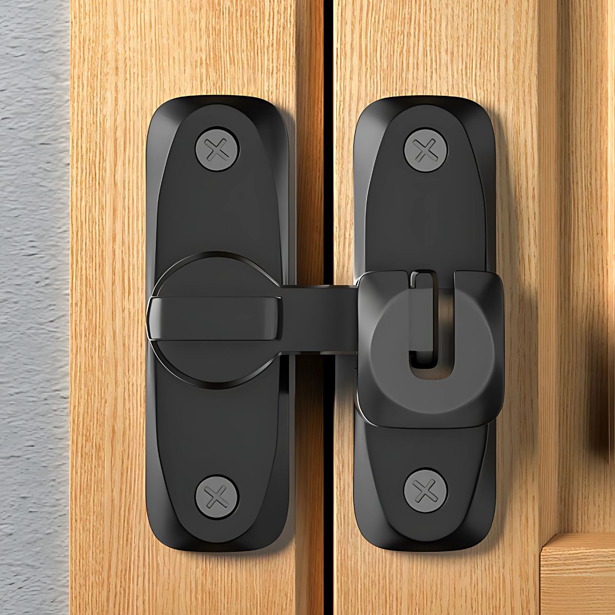 Picaporte Pestillo de Puerta Color Negro. Pasador de Seguridad 7.9×2.4×0.3 cm. Cierre de Aleación de Zinc Antirrobo Instalación sin Clavos ni Pegamento.