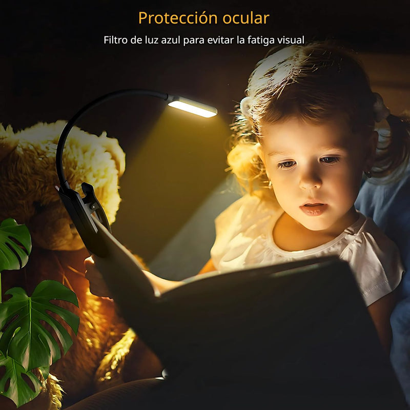 Lámpara De Lectura Con Clip. Luz Nocturna Para Leer Libros. Foco LED Para Estudio Recargable Con Duración de Hasta 10 Horas.