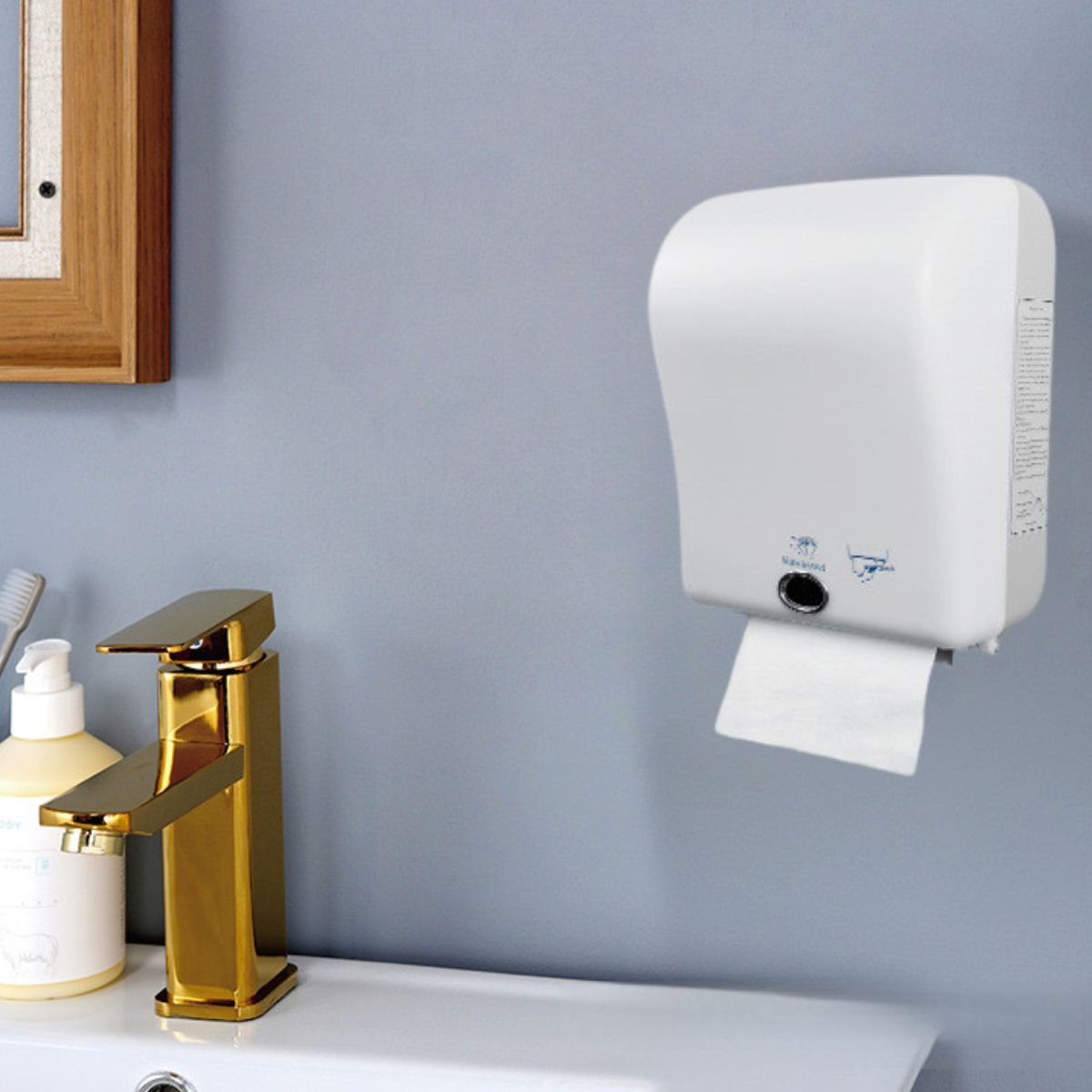Dispensador Automático de Papel con Llave para Pared. Portapapeles con Sensor Para Baño. Caja de Papel Color Blanco.