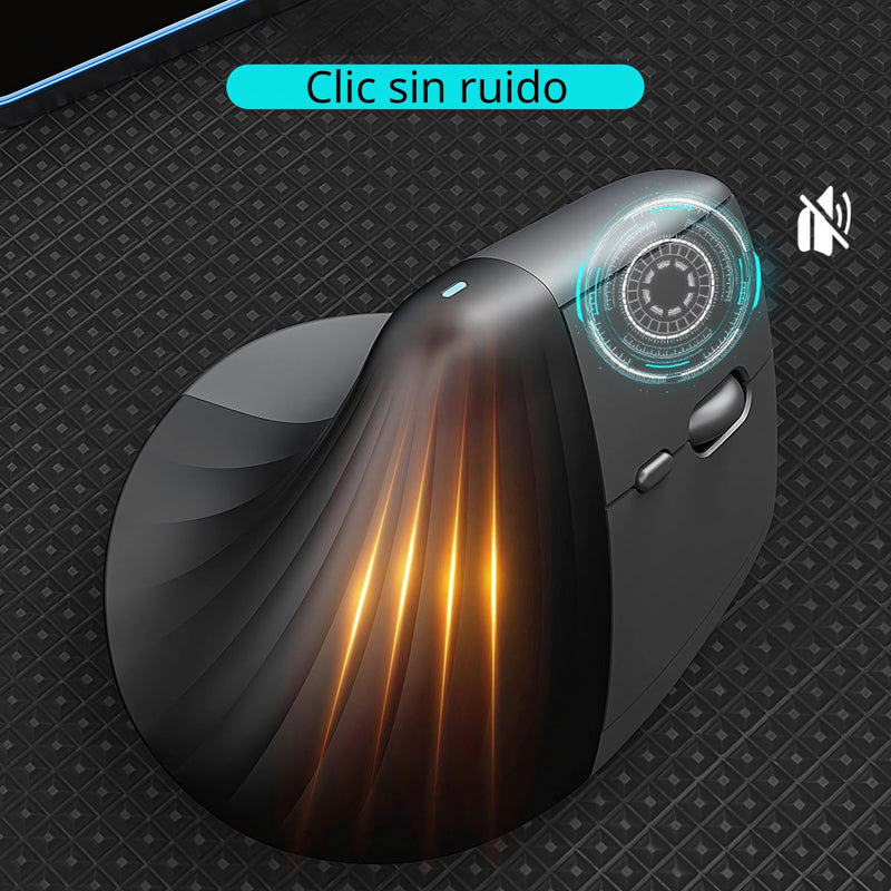 Mouse Ergonómico reduce tension en la muñeca Vertical Recargable con Clic Silencioso. Color Negro. Ratón Para Computadora.