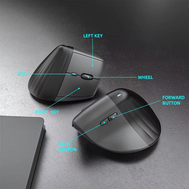 Mouse Ergonómico reduce tension en la muñeca Vertical Recargable con Clic Silencioso. Color Negro. Ratón Para Computadora.