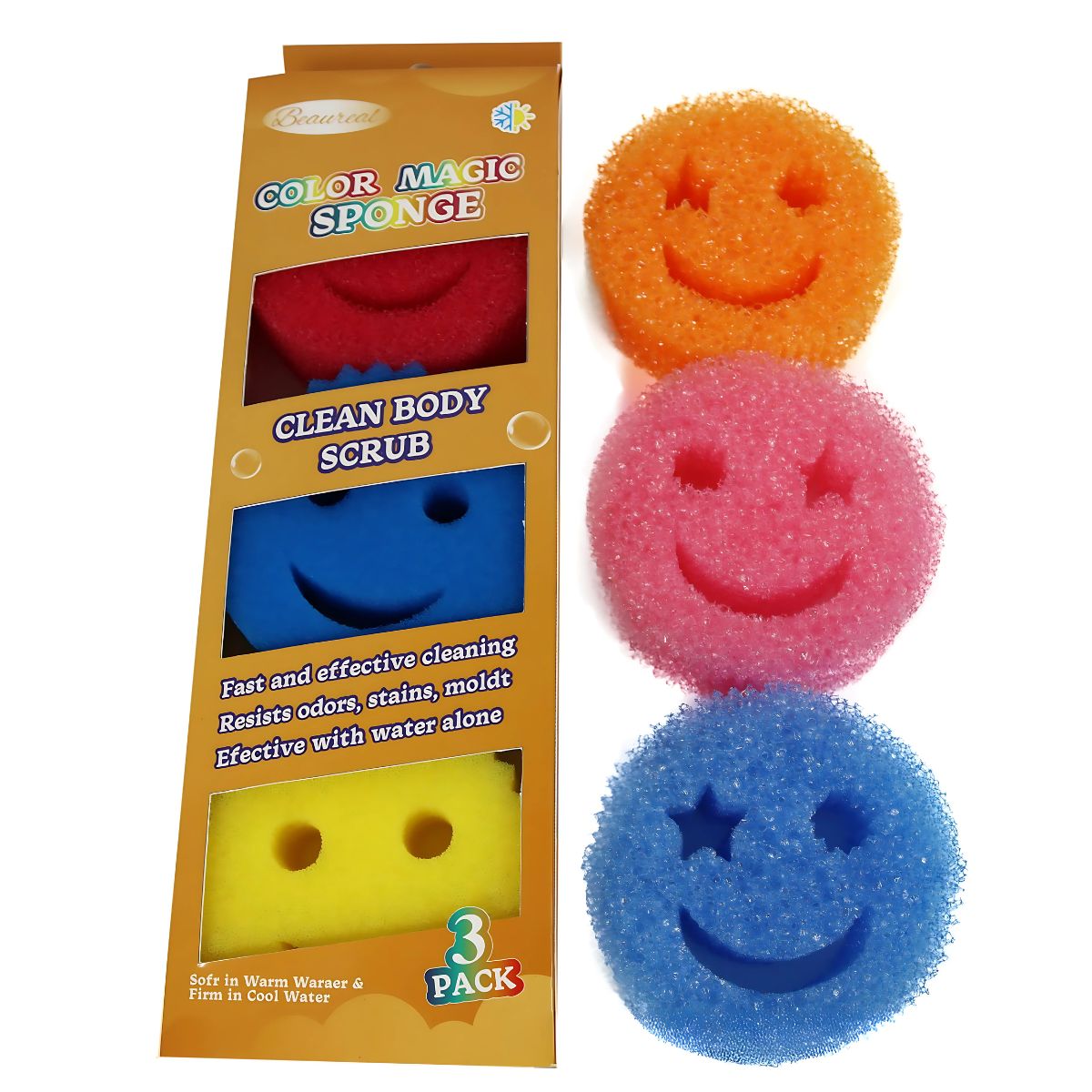 Esponjas Limpiadoras Multiusos (Pack De 3 Unidades). Esponja De Cocina Para Fregar Y Limpiar. Suaves En Agua Tibia Y Firmes En Agua Fría. Colores Surtidos.