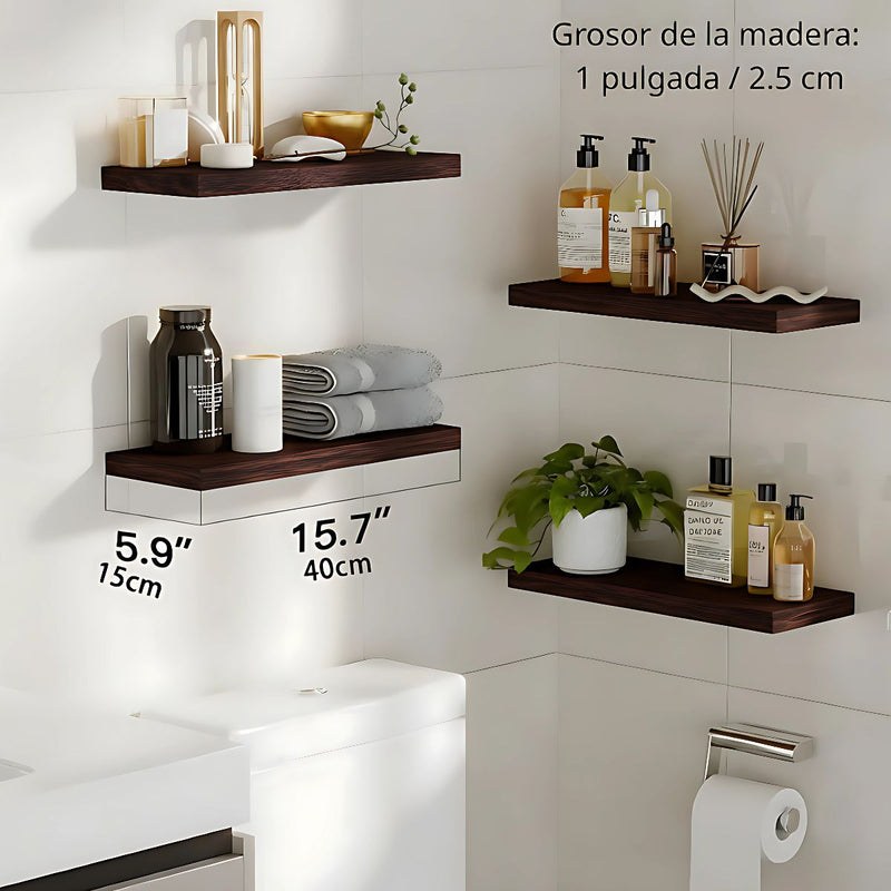 Repisa de pared Flotantes Color Madera Clara (Set de 4 piezas). Repisas de pared. Tablillas de 40x15cm.