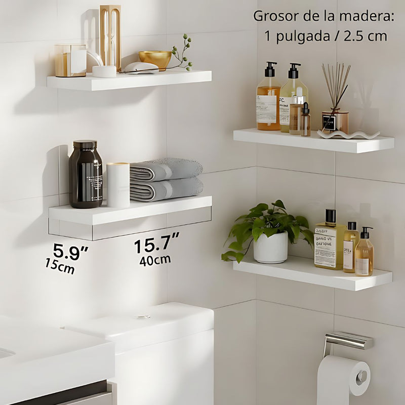 Repisa de pared  Flotantes Color Blanco (Set de 4 piezas). Repisas de pared. Tablillas de 40x15cm.