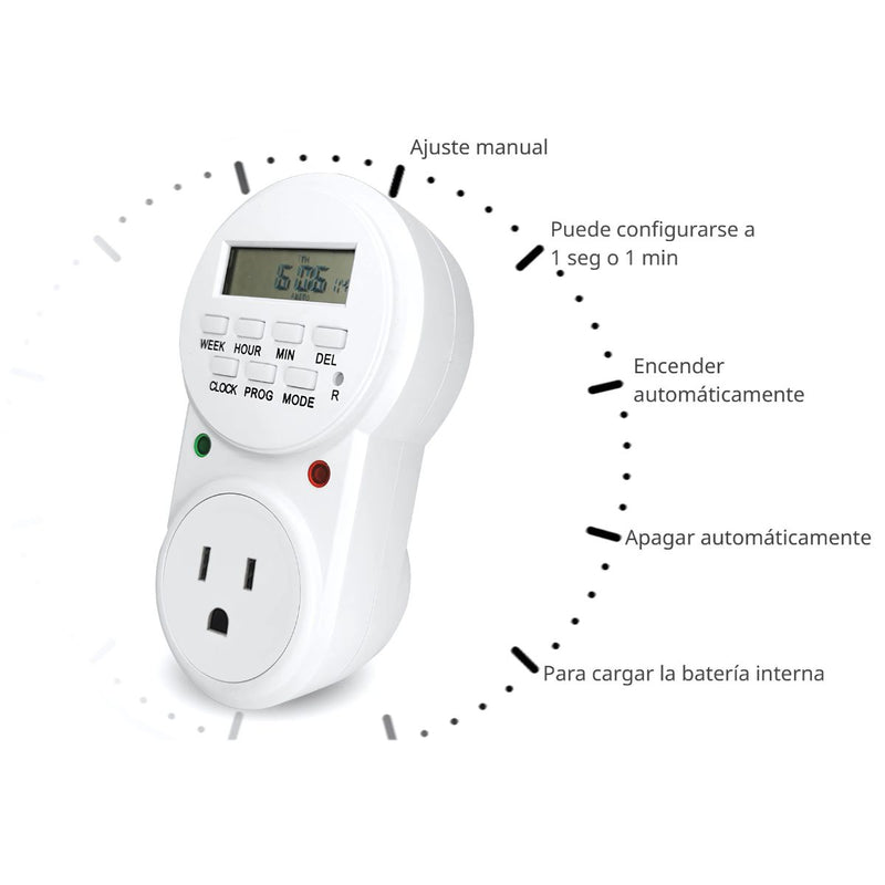 Temporizador Digital Programable Por 7 Días, Tomacorriente Dual Timer Reloj Apagado Automático. Timer