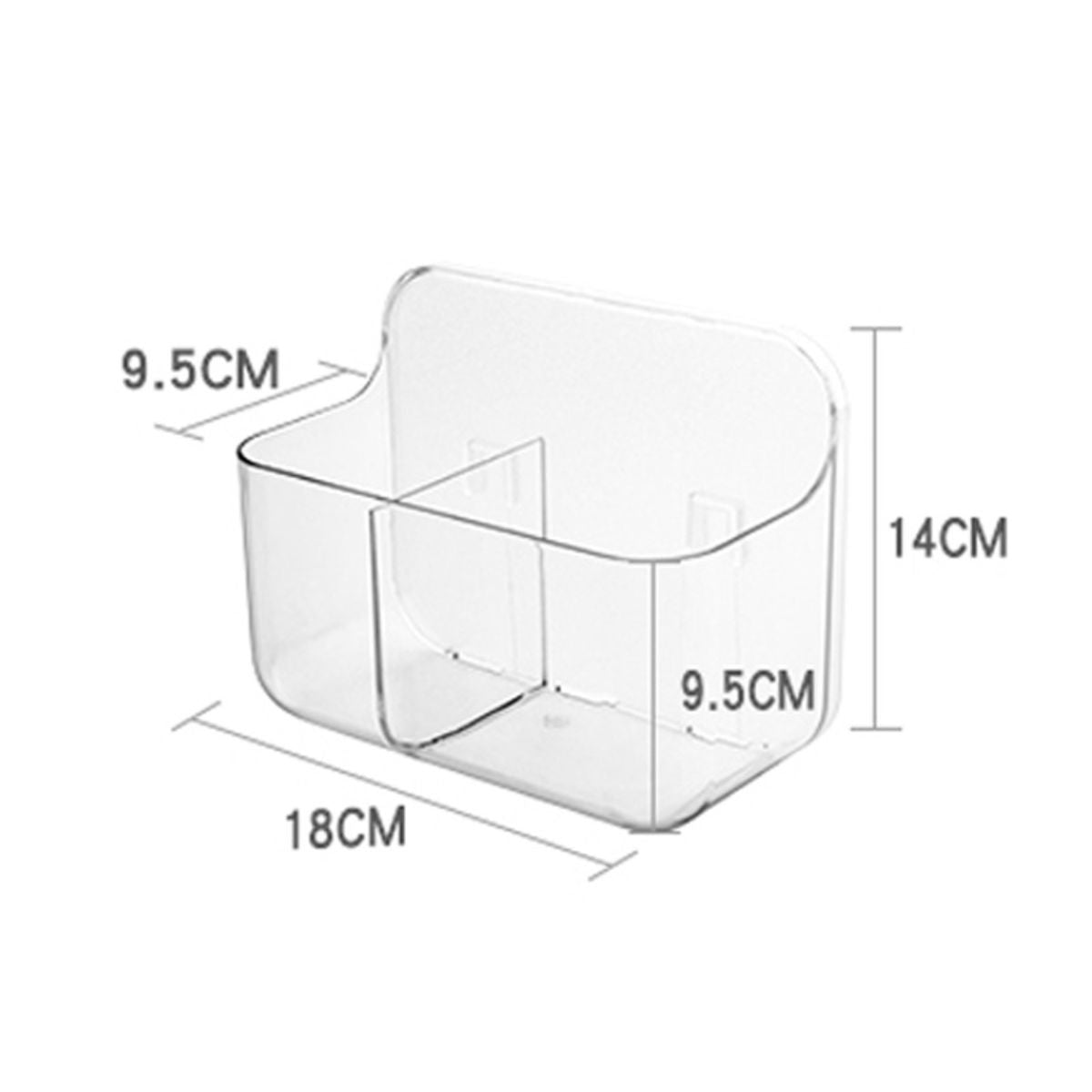 Repisa Multiuso con Divisiones. Cesta para Baño de Plástico Transparente. Caja Organizadora con Separado 18 x 9.5 x 14 cm. (Incluye autoadhesivo)