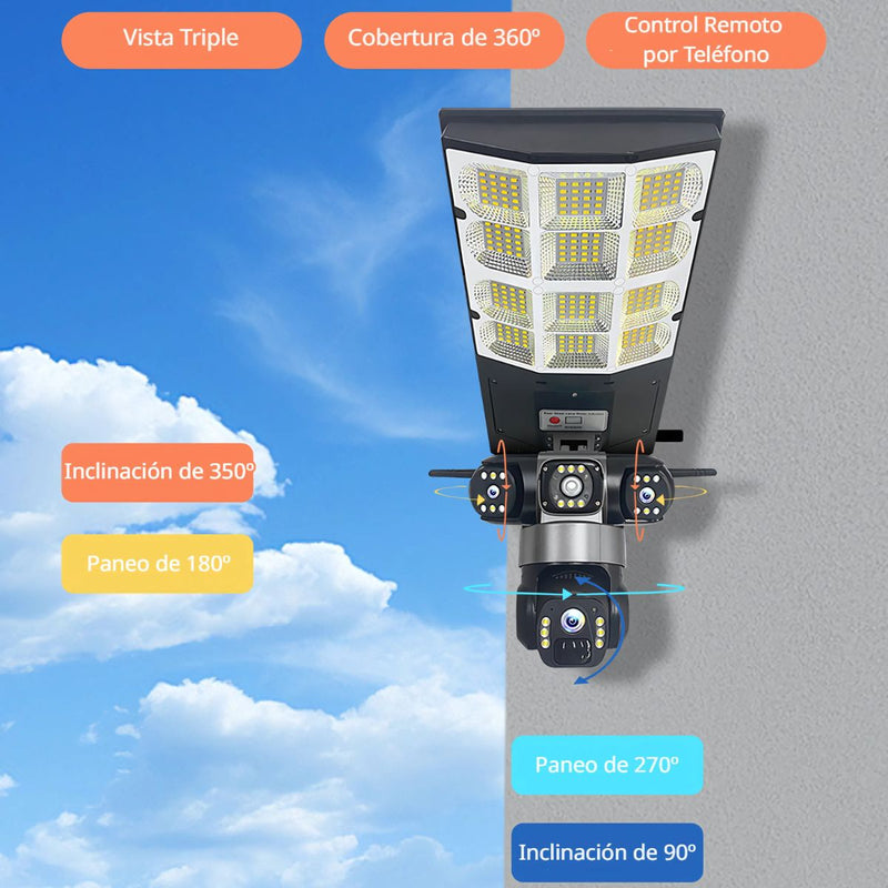 Cámara de Seguridad WIFI 360° V380 Pro. Reflector Lampara Solar LED con Cámara Con Visión Nocturna. Lámpara de Videovigilancia Inteligente con Detector de Movimiento.