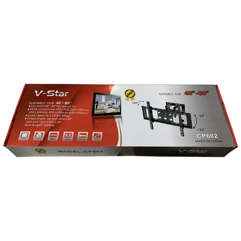 Soporte de TV Ajustable para Pantallas de 40-80'' con Inclinación ±15° y VESA 200x220 Hasta 400x600mm. Brazo Doble Telescópico para Televisor