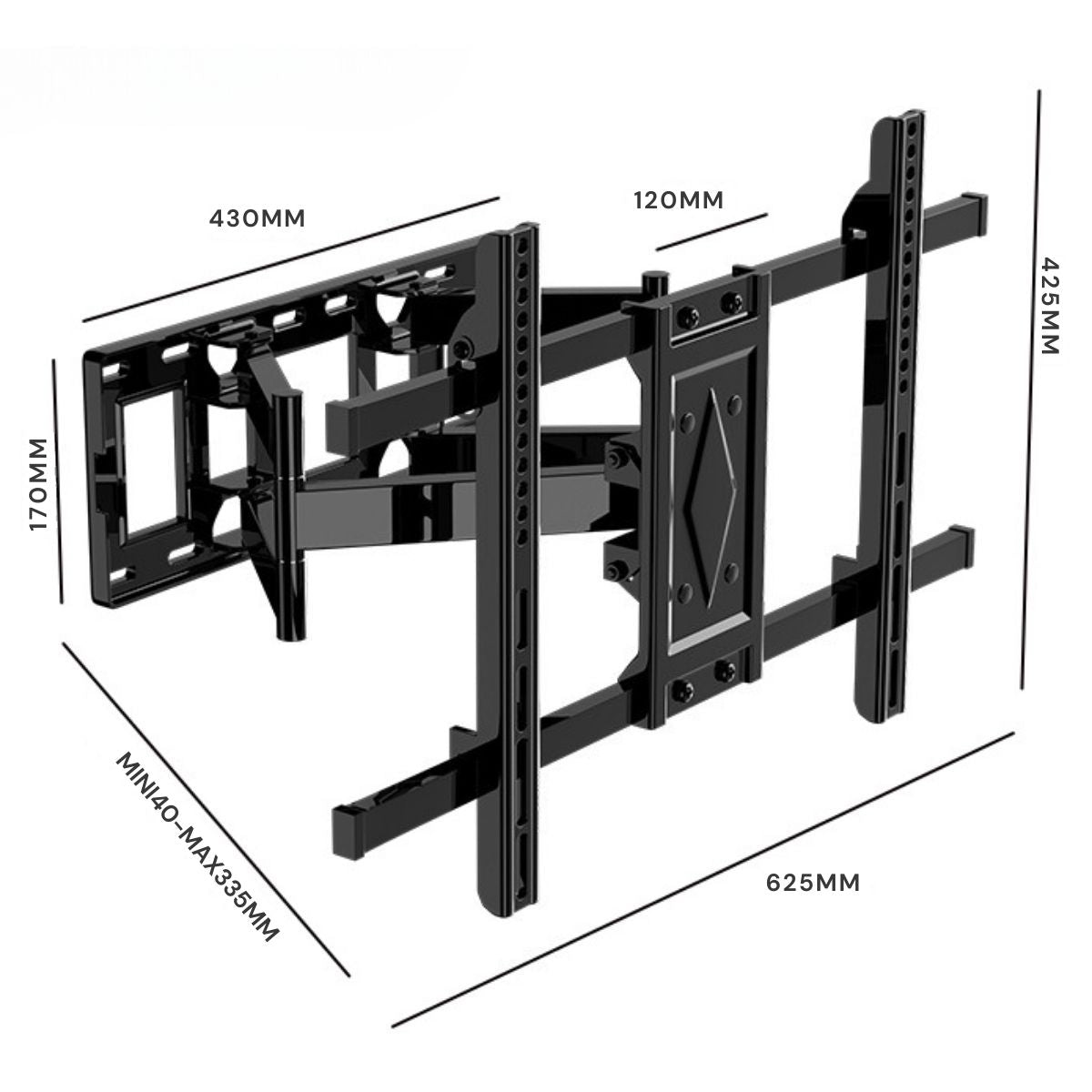 Soporte de TV Ajustable Telescópico Para Pantallas 40-80” con Inclinación ±5°. VESA 600×400 mm. Brazo Giratorio para Monitor.