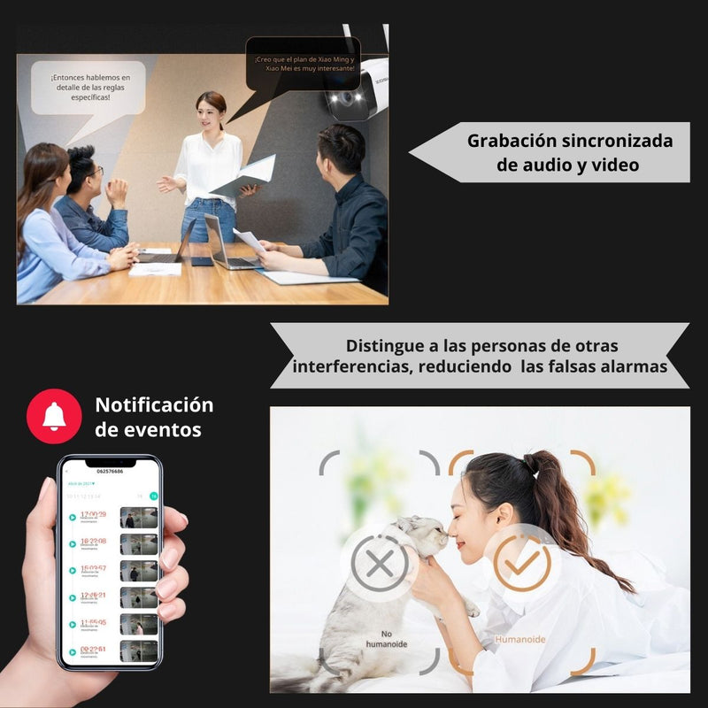 Cámaras De Seguridad Wireless inalambricas (Set de 2) 2.5K 4MP Con NVR 2 Canales. Con Sensor de Movimiento. Aprueba de Agua. Alarma. Camara De VideoVigilancia Con Audio Y Wifi.