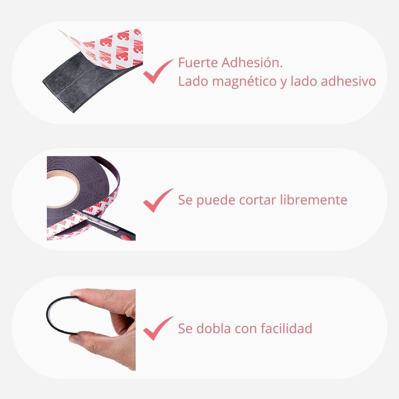 Cinta Magnética Adhesiva 3M Flexible. Tape Imantado ¾’’ 20 mm x 3 Mts en Rollo. Tape.1.5 mm Espesor.