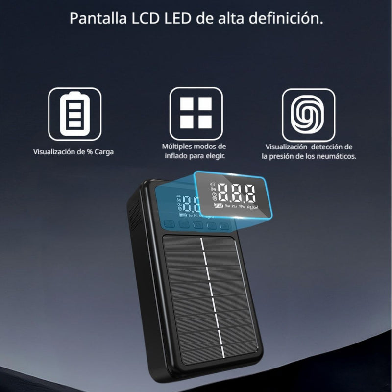 Jumper Arrancador Portátil De Batería De Carga Solar Con Compresor De Aire. Batería Auxiliar 12000mAh con Cargador TIPO C.
