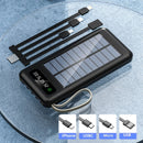 Power Bank Solar 10000 mAh Con Cable Integrado. Compatible con Tipo-C, Micro USB, Lightning. Cargador portátil para Celulares con Panel Solar.