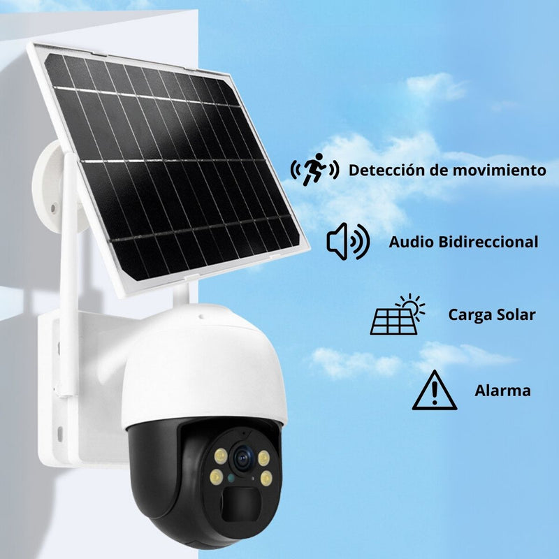 Cámara De Seguridad Solar Inalámbrica WiFi. Cámara de Videovigilancia Con Visión Nocturna Y Detección Inteligente A Prueba De Agua.