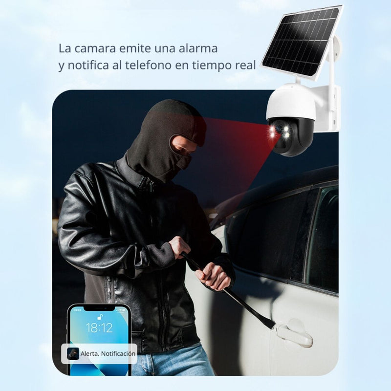 Cámara De Seguridad Solar Inalámbrica WiFi. Cámara de Videovigilancia Con Visión Nocturna Y Detección Inteligente A Prueba De Agua.