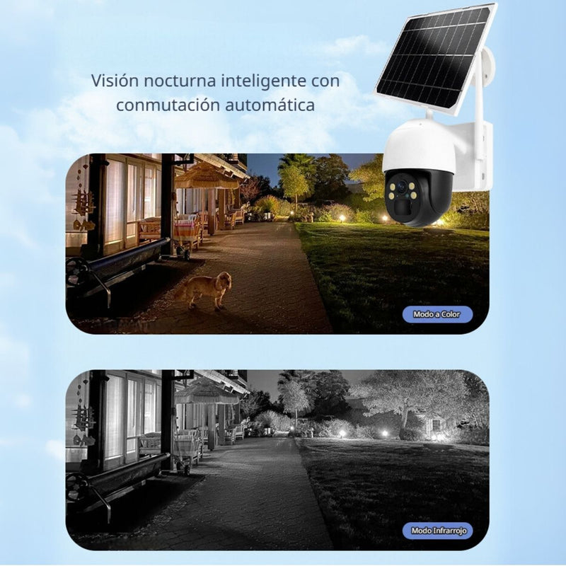 Cámara De Seguridad Solar Inalámbrica WiFi. Cámara de Videovigilancia Con Visión Nocturna Y Detección Inteligente A Prueba De Agua.