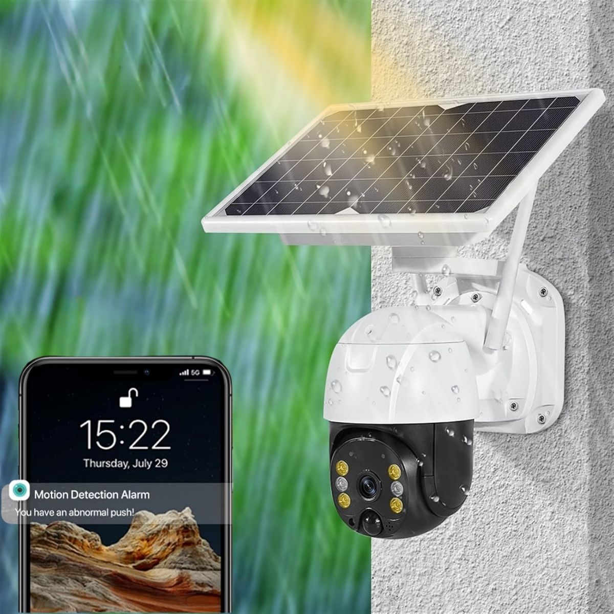 Cámara De Seguridad Solar Inalámbrica WiFi. Cámara de Videovigilancia Con Visión Nocturna Y Detección Inteligente A Prueba De Agua.