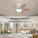 Abanico De Techo de madera Socket E27 Con Luz Led Regulable 3000-6500K. Ventilador 3 Velocidades, 6 Aspas Y Control Remoto. 520x185mm.