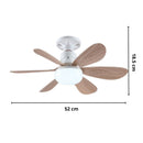 Abanico De Techo de madera Socket E27 Con Luz Led Regulable 3000-6500K. Ventilador 3 Velocidades, 6 Aspas Y Control Remoto. 520x185mm.