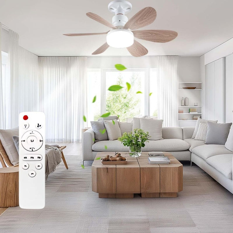 Abanico De Techo de madera Socket E27 Con Luz Led Regulable 3000-6500K. Ventilador 3 Velocidades, 6 Aspas Y Control Remoto. 520x185mm.