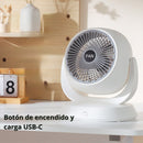 Abanico chico De Escritorio Recargable Silencioso De 3600mAh. Ventilador mini Portátil Con Puerto De Carga USB-C. 19.8x9x19.6cm. Color Blanco.