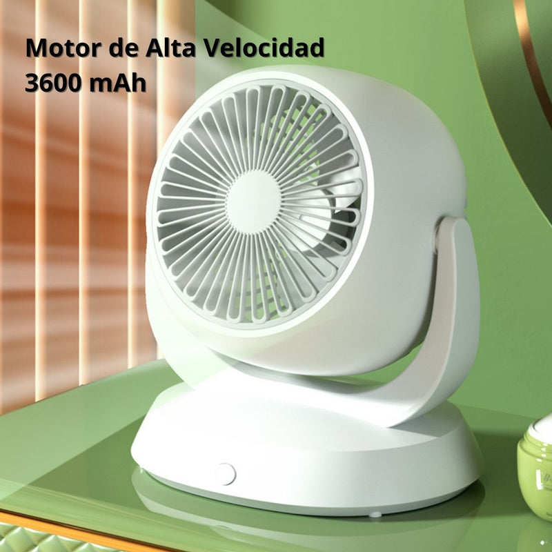 Abanico chico De Escritorio Recargable Silencioso De 3600mAh. Ventilador mini Portátil Con Puerto De Carga USB-C. 19.8x9x19.6cm. Color Blanco.