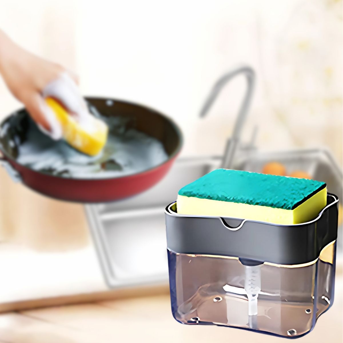 Dispensador De Jabón Con Soporte Para Esponja Para Fregador