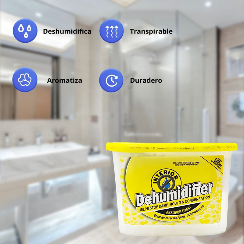 Deshumidificador Aromático (Limón) Antihongos Ideal Para Closets, Armarios, Cuartos Y Baños. Extractor De Humedad. 500 ml