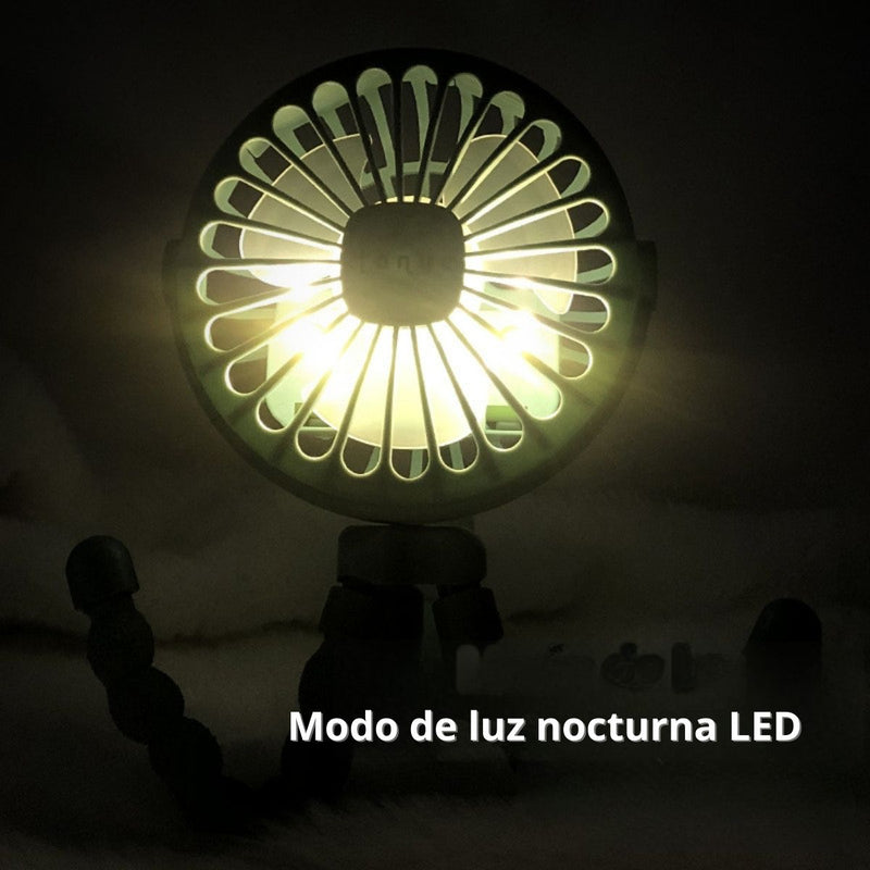 Abanico Portátil Recargable Con Puerto USB Con Luz LED. Ventilador Con Trípode Flexible. 15.5x9.5x4.5cm. Mini
