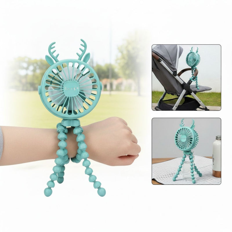 Abanico Portátil Recargable Con Puerto USB Con Luz LED. Ventilador Con Trípode Flexible. 15.5x9.5x4.5cm. Mini