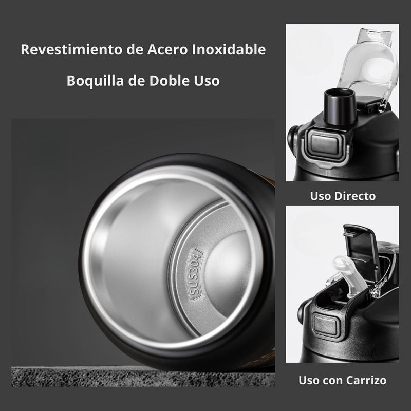 Botella De Agua Térmica. Termo Deportivo De Doble Pared De Acero Inoxidable. 1200 ml Y Soporte Para Teléfono. Color Azul Oscuro.