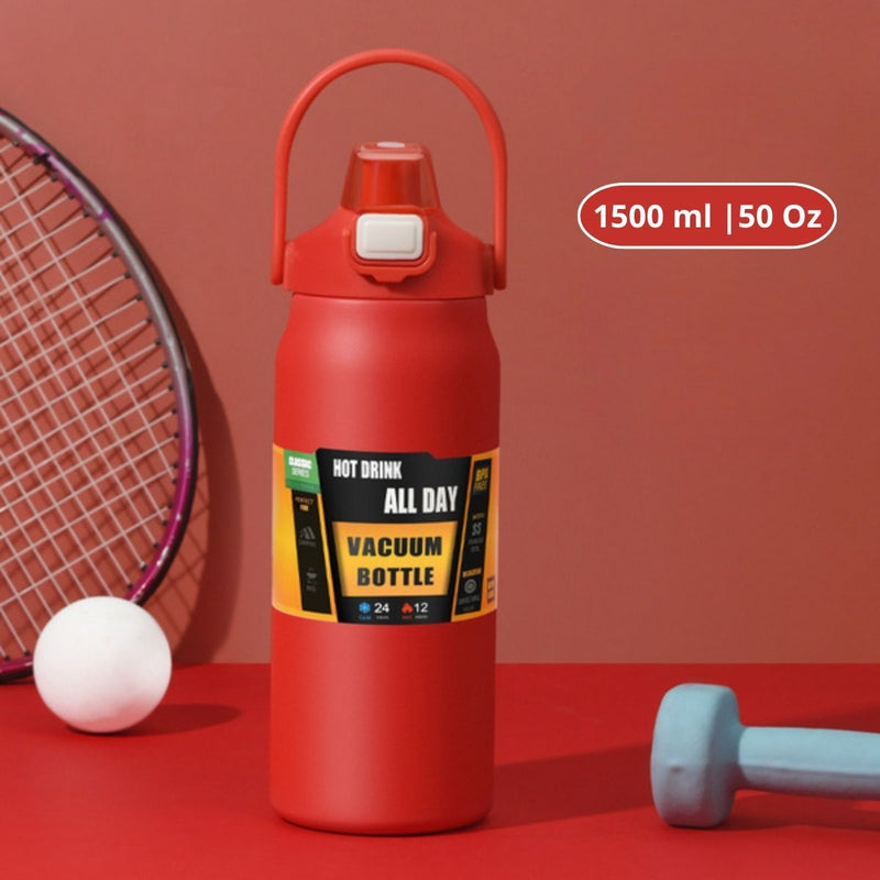 Botella De Agua Térmica. Termo Deportivo De Doble Pared De Acero Inoxidable Y Soporte Para Teléfono. 1500 ml. Color Rojo.