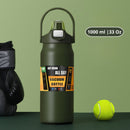 Botella De Agua Térmica. Termo Deportivo De Doble Pared De Acero Inoxidable. 1000 ml Y Soporte Para Teléfono. Color Verde Militar.