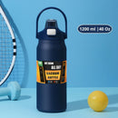 Botella De Agua Térmica. Termo Deportivo De Doble Pared De Acero Inoxidable. 1200 ml Y Soporte Para Teléfono. Color Azul Oscuro.