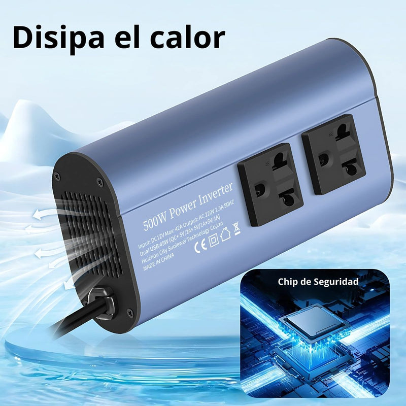 Inversor de corriente de 500W para automóvil, diseñado para convertir la energía de 12V del encendedor de cigarrillos de 500W para Auto