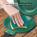 Sartén Doble Antiadherente Cerámico Para Pancakes, Tortillas Y Crepes. Libre de Teflón No Tóxico. Color Verde. 18 Cm