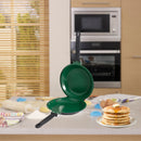 Sartén Doble Antiadherente Cerámico Para Pancakes, Tortillas Y Crepes. Libre de Teflón No Tóxico. Color Verde. 18 Cm