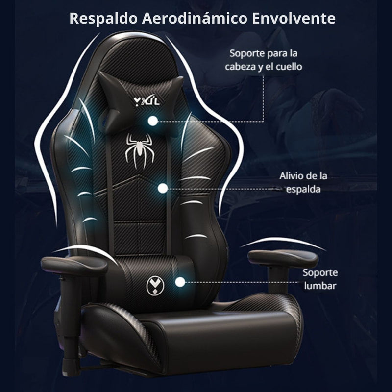 Silla Gamer Ergonómica Estilo Spiderman Negra Con Soporte Lumbar Y Respaldar Reclinable 180°