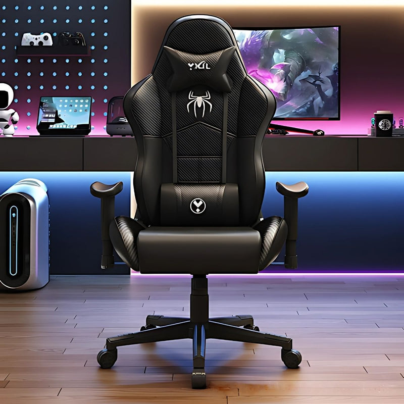 Silla Gamer Ergonómica Estilo Spiderman Negra Con Soporte Lumbar Y Respaldar Reclinable 180°