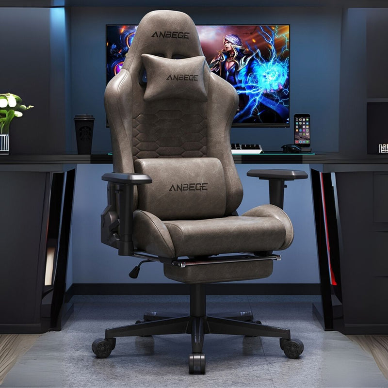 Silla Gamer Ergonómica Con Cojín Lumbar Reclinable Y Reposapiés. Color Chocolate.