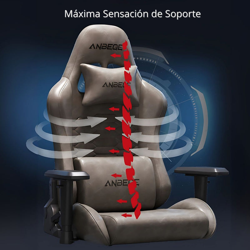 Silla Gamer Ergonómica Con Cojín Lumbar Reclinable Y Reposapiés. Color Chocolate.