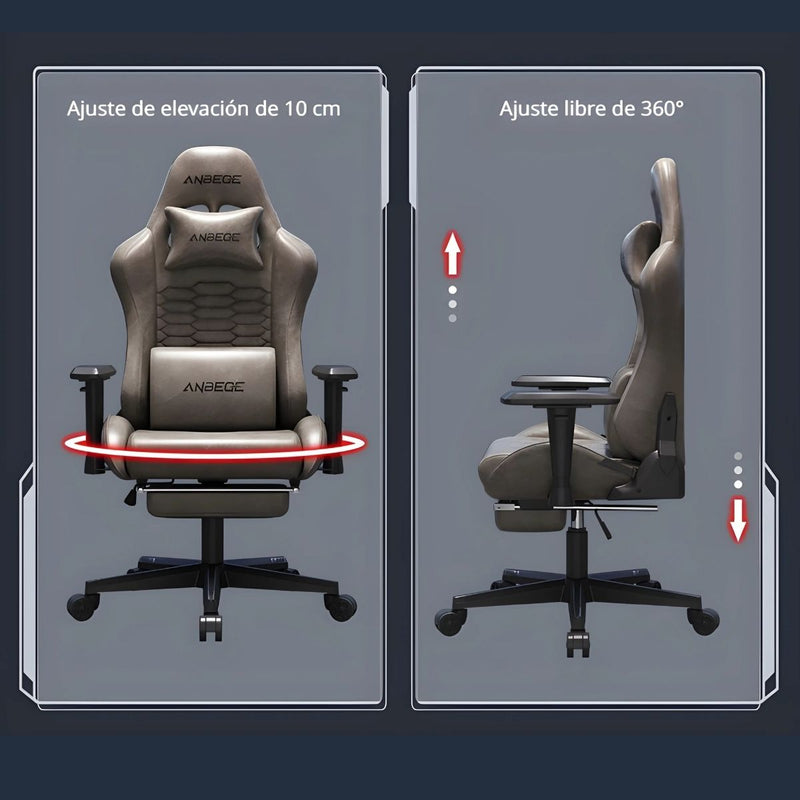 Silla Gamer Ergonómica Con Cojín Lumbar Reclinable Y Reposapiés. Color Chocolate.