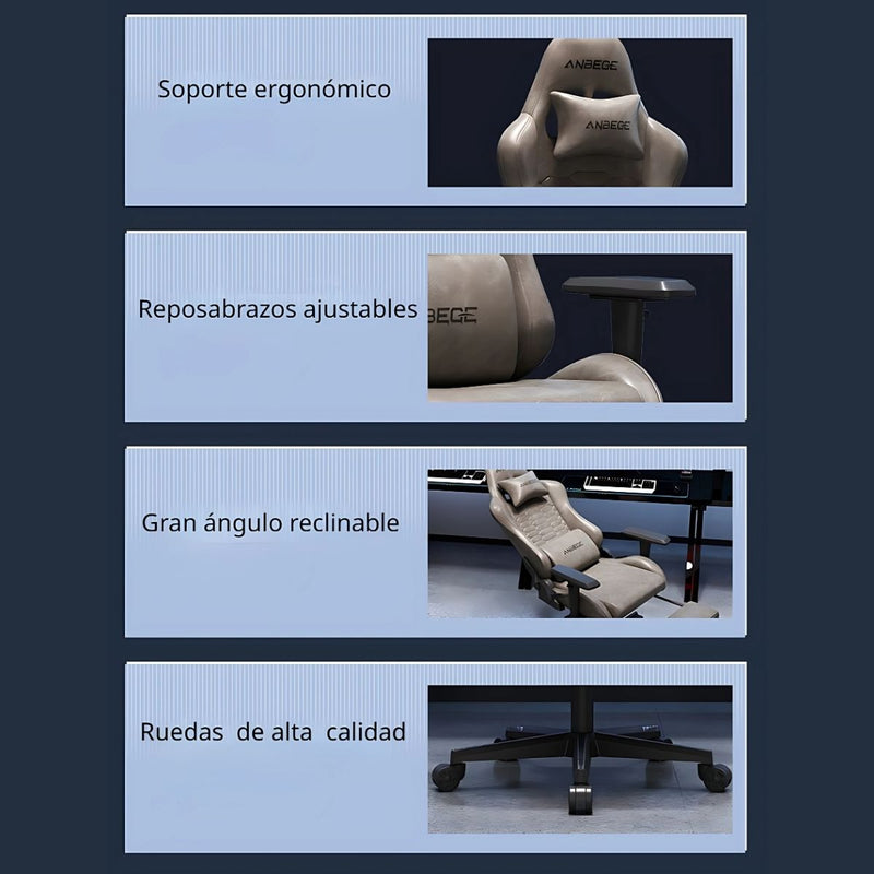 Silla Gamer Ergonómica Con Cojín Lumbar Reclinable Y Reposapiés. Color Chocolate.