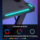 Mesa Escritorio Gamer Con Iluminación RGB, Fibra De Carbono. Posavasos y Soporte Para Auriculares. Negro y Rojo.100x160x74 cm. Gaming