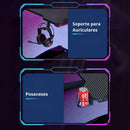 Escritorio Mesa Gamer Con Iluminación RGB, Fibra De Carbono. Posavasos y Soporte Para Auriculares. 120x160x74 cm Gaming