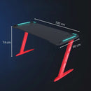 Mesa Escritorio Gamer Con Iluminación RGB, Fibra De Carbono. Posavasos y Soporte Para Auriculares. Negro y Rojo.100x160x74 cm. Gaming
