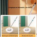 Trapeador Giratorio spin mop 360° con Cubo Escurridor de Acero Inoxidable. Lampazo con Mango Ajustable 94 a 125 cm. Color Verde. (Modelo Económico)