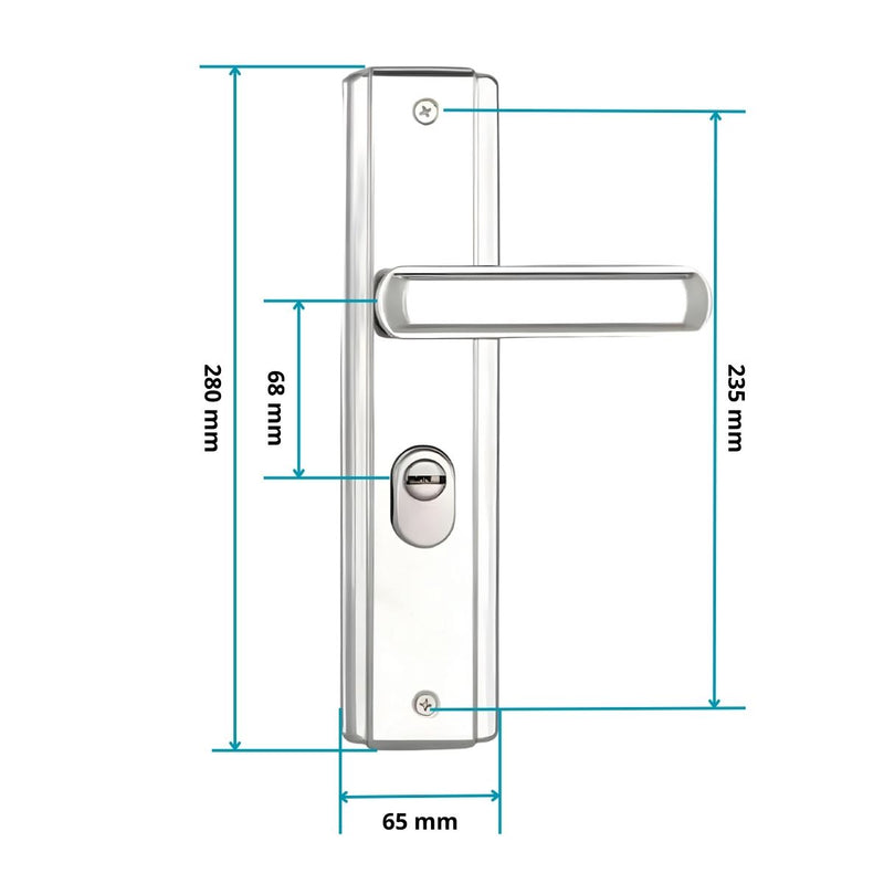 Cerradura De Seguridad Embutida Para Puertas Metálicas 45 a 55mm.  280mmx65mm. Con Cilindro De Acero Inoxidable. Incluye 7 Llaves.  Apertura Derecha Hacia Adentro
