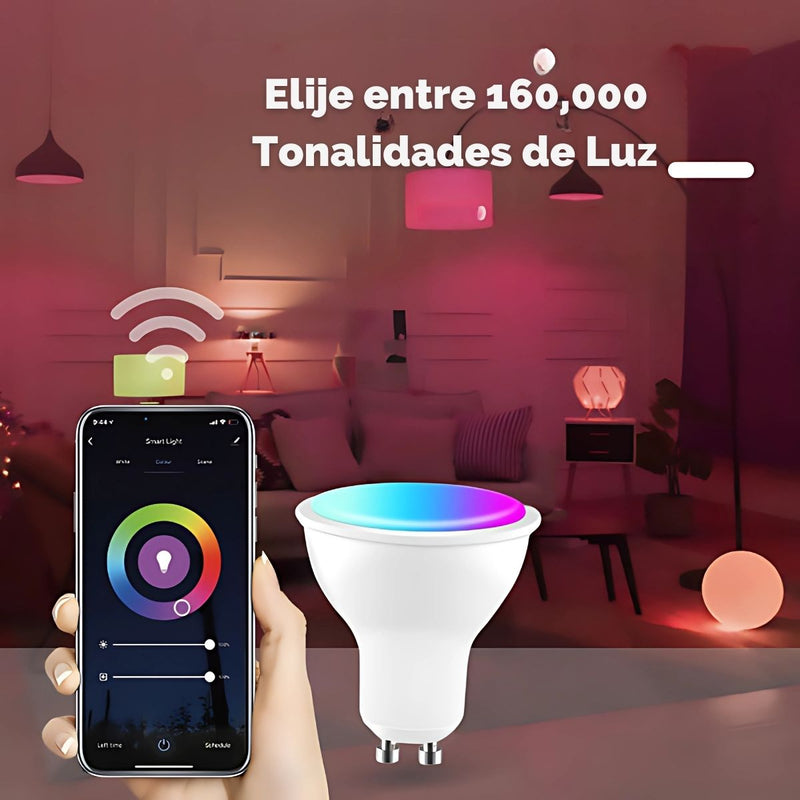 Foco LED Inteligente GU10 RGB Con App y Control Remoto 5W. Bombilla Regulable Con WiFi+Bluetooth Compatible con Alexa y Google Assistant. Bombillos