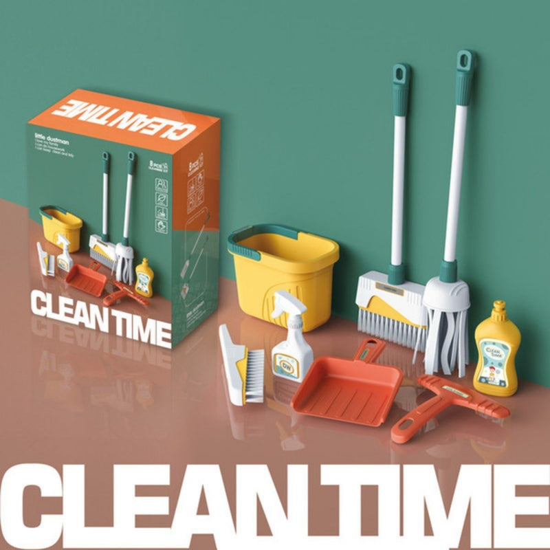 Juguete Juego De Herramientas De Limpieza Infantil. (Set de 8 piezas). Color Verde.